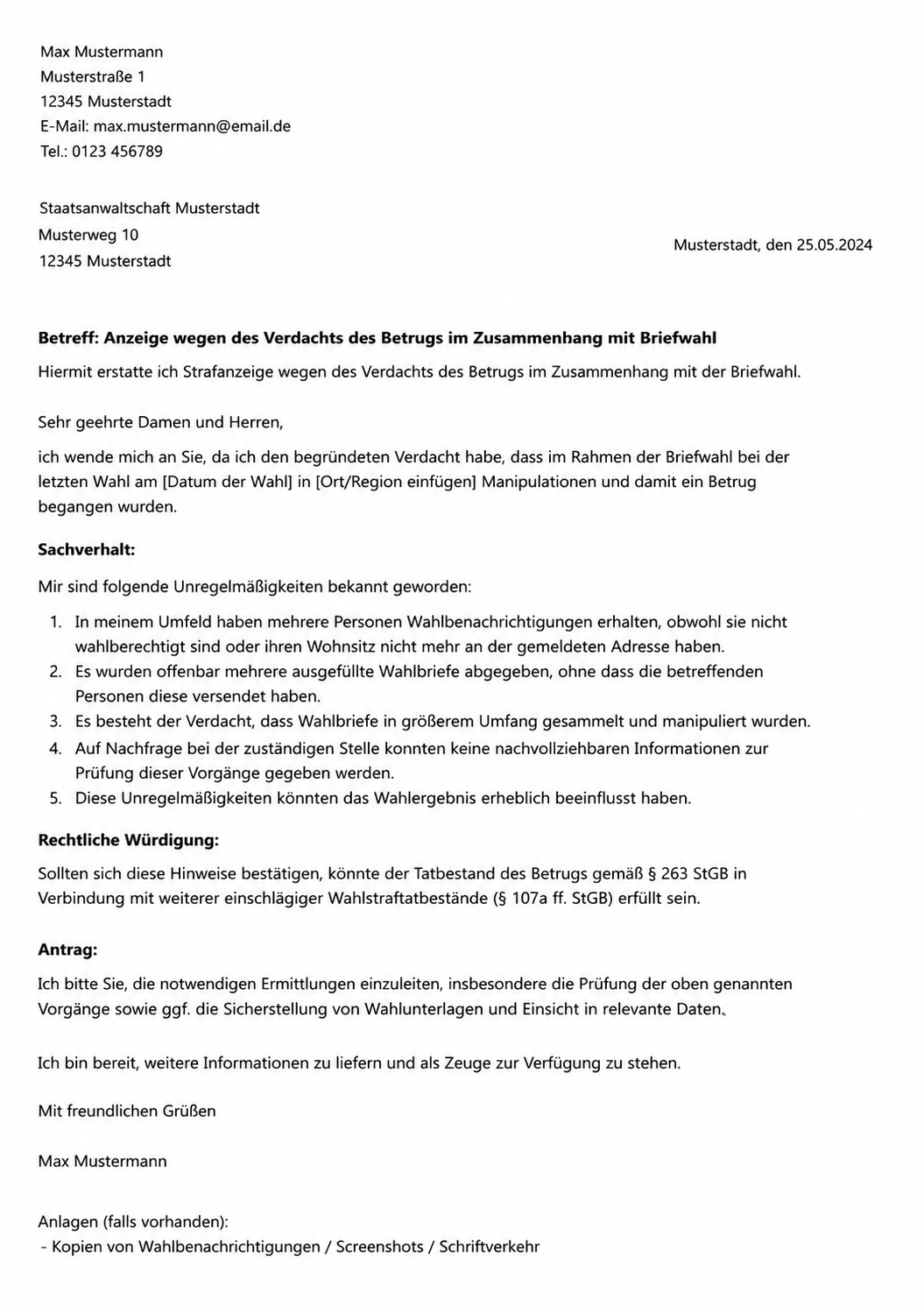 Anzeige Anzeige Briefwahl